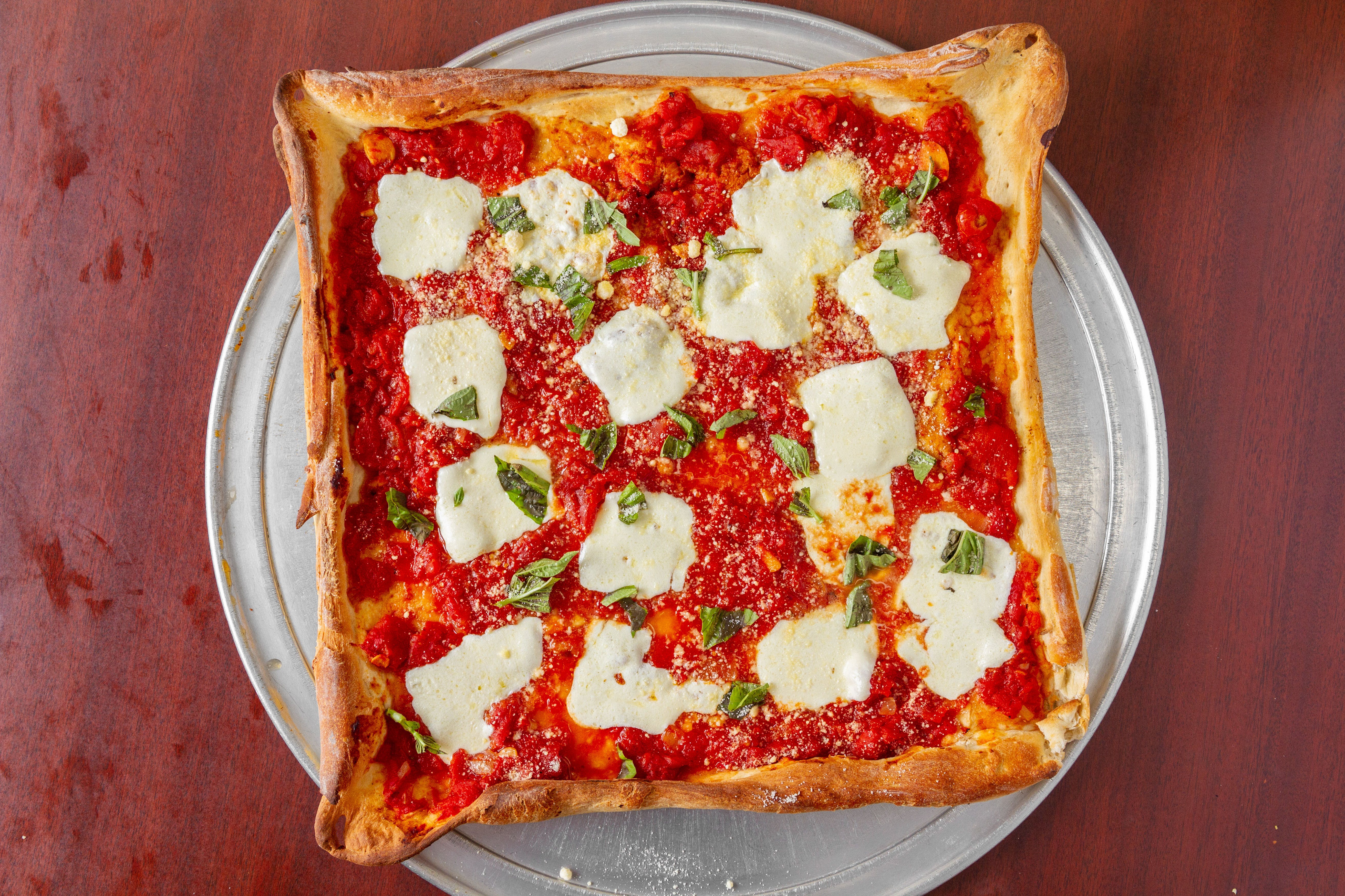 Order Grandma’s Margarita Pizza - 16'' food online from G's Pizzeria store, Elkton on bringmethat.com
