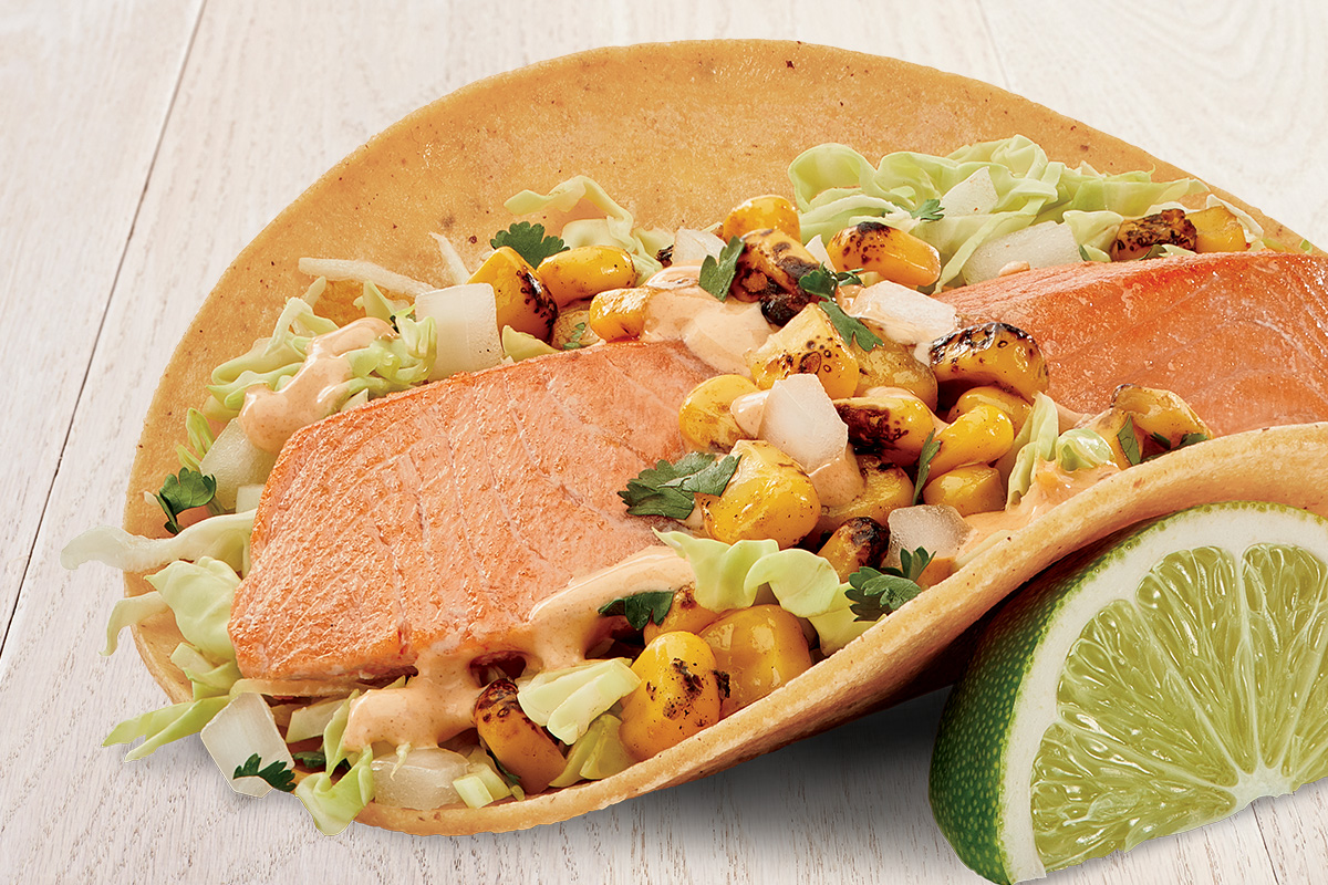 Order Wild Alaskan Coho Salmon Two Taco Plate food online from Rubio's store, Denver on bringmethat.com