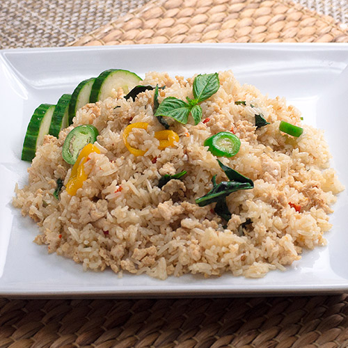 Order 62. Basil Fried Rice food online from Garnjana Thai Restaurant store, Fredericksburg on bringmethat.com