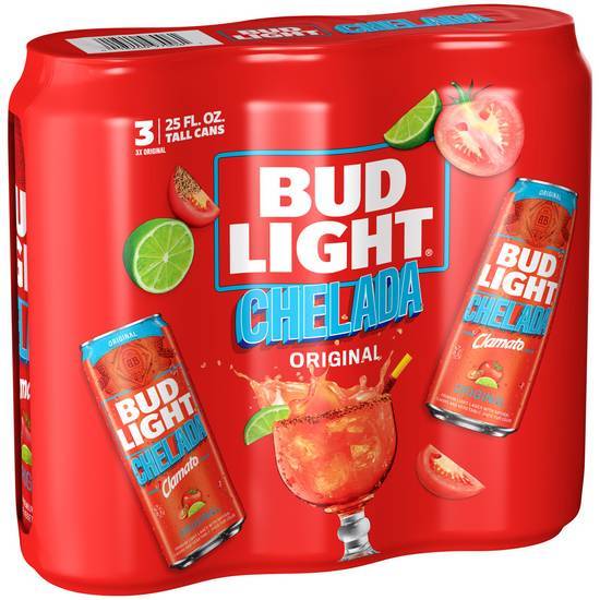 Order Bud Light Chelada, 3pk-25oz can beer (5% ABV) food online from Samco Food Store store, Bakersfield on bringmethat.com