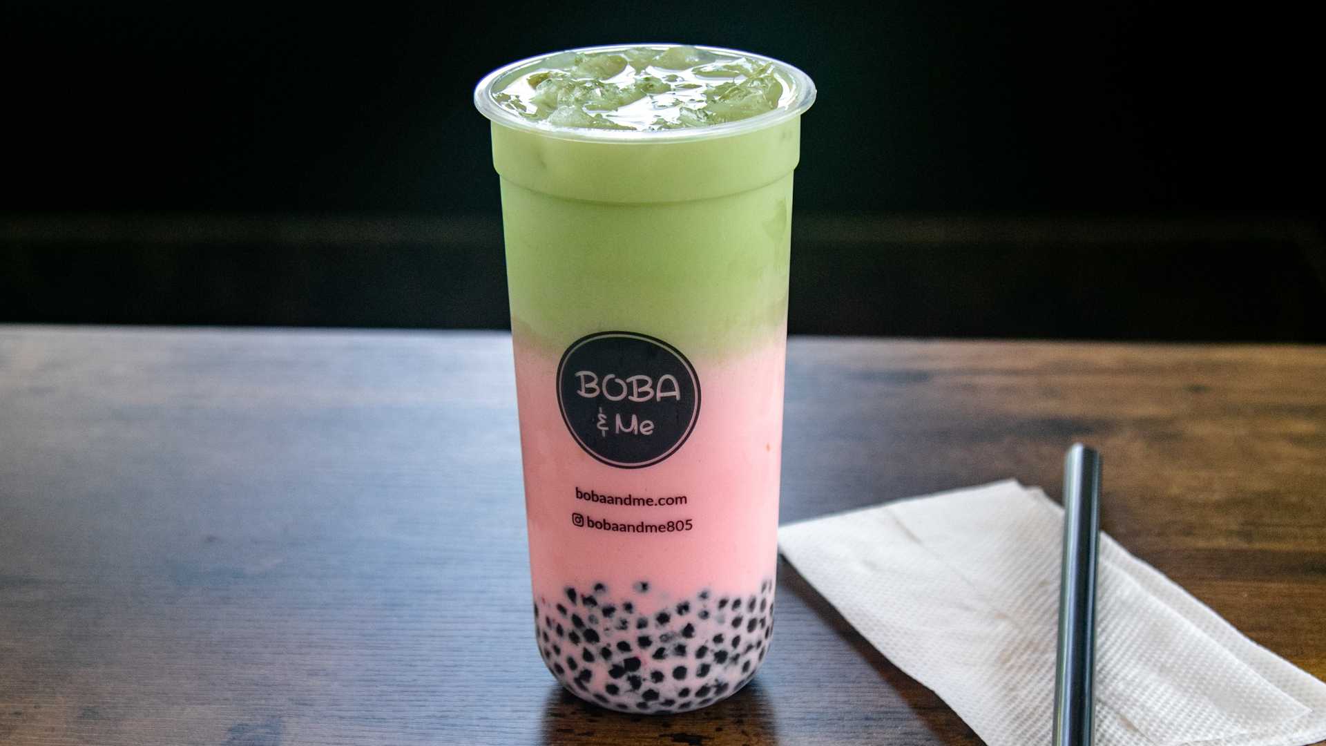 Order Strawberry Matcha Milk Tea food online from Boba And Me store, Oxnard on bringmethat.com