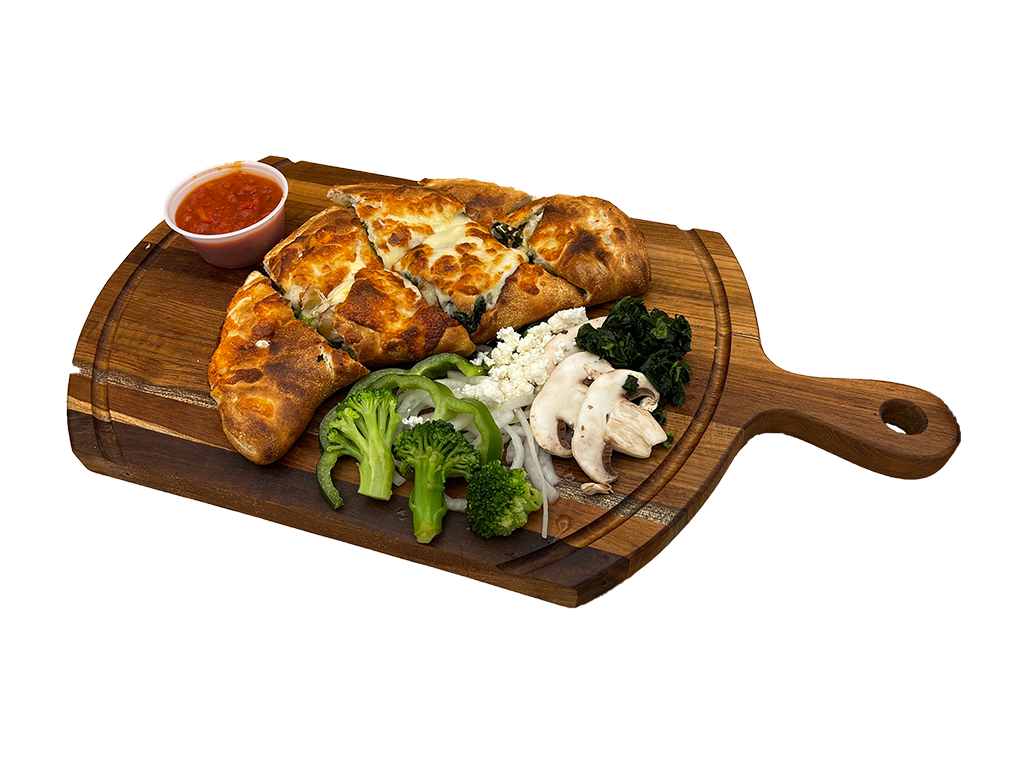 Order Super Greek Calzone food online from Land of Pizza Inc store, South Boston on bringmethat.com