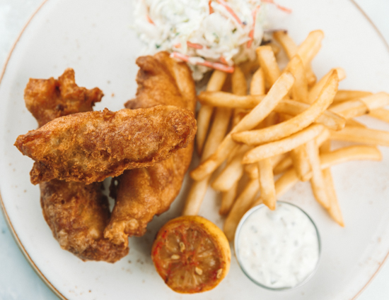 Order Beer Battered Fish and Chips food online from Bluewater Grill store, Santa Barbara on bringmethat.com