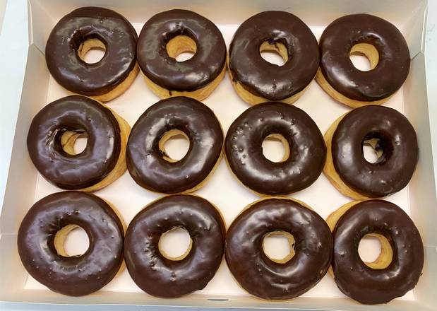 Order Chocolate Donut (Dozen) food online from Good Donuts store, Fort Worth on bringmethat.com