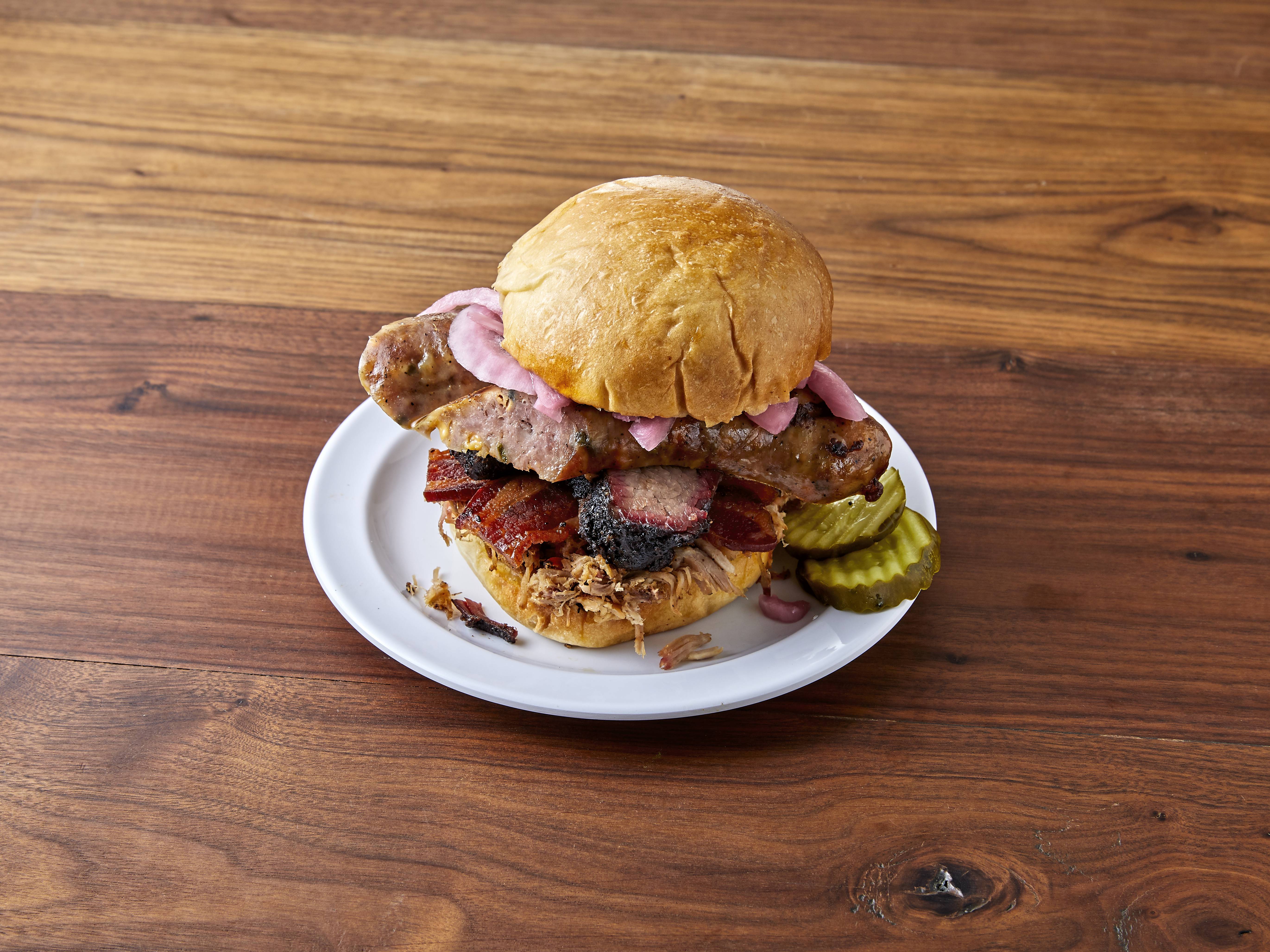 Order The Woodpile Sandwich food online from Woodpile Bbq Shack store, Clawson on bringmethat.com
