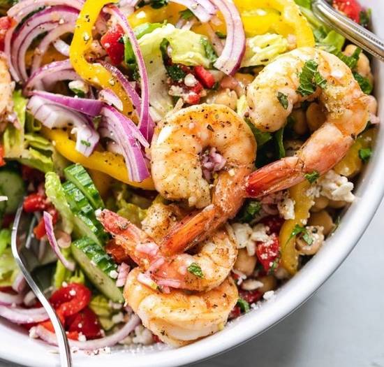 Order *Shrimp Souvlaki Salad food online from Bailey Seafood store, Buffalo on bringmethat.com