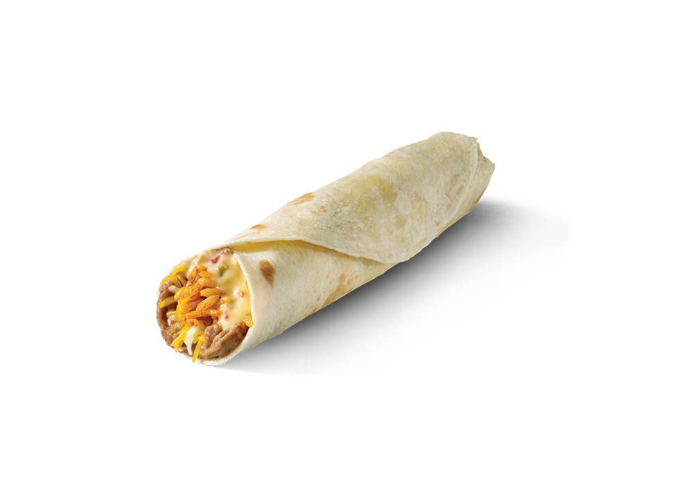 Order Cheesy Rice & Beans Party Burrito food online from Taco Bueno store, Addison on bringmethat.com