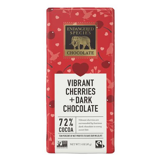 Order Endangered Species Chocolate Valentine's - Vibrant Cherries + Dark Chocolate 72% Cocoa, 3 oz food online from Rite Aid store, KERMAN on bringmethat.com
