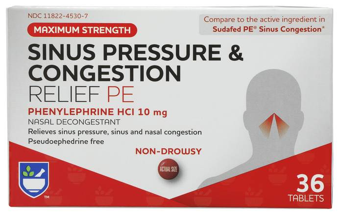Order Rite Aid Sinus Pressure & Congestion Relief PE Tablets 10mg (36 ct) food online from Rite Aid store, Wilmington on bringmethat.com