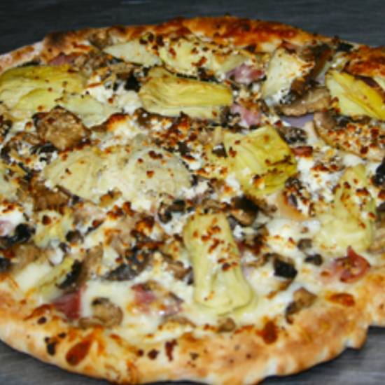 Order 8" Chicken Cordon Bleu Baked Pizza food online from Valentino Gourmet store, Camarillo on bringmethat.com