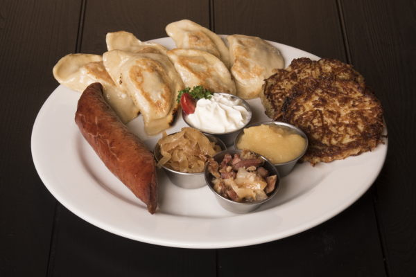 Order Potato and Sausage Combo Plate food online from All Pierogi Euro Kitchen store, Mesa on bringmethat.com