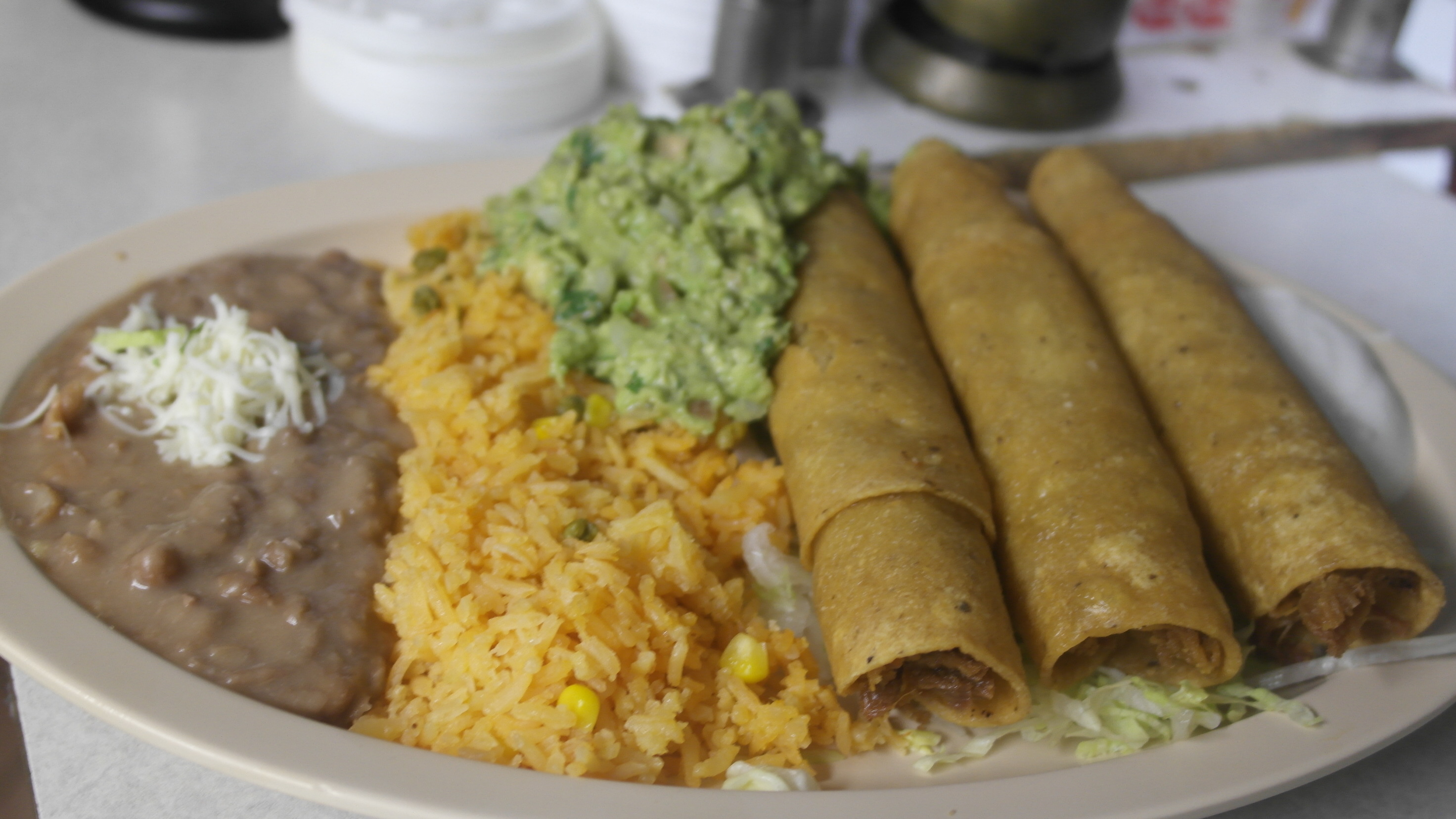 Order FLAUTAS de Pollo Dinner food online from Rocky's tacos (rogers park) store, Chicago on bringmethat.com