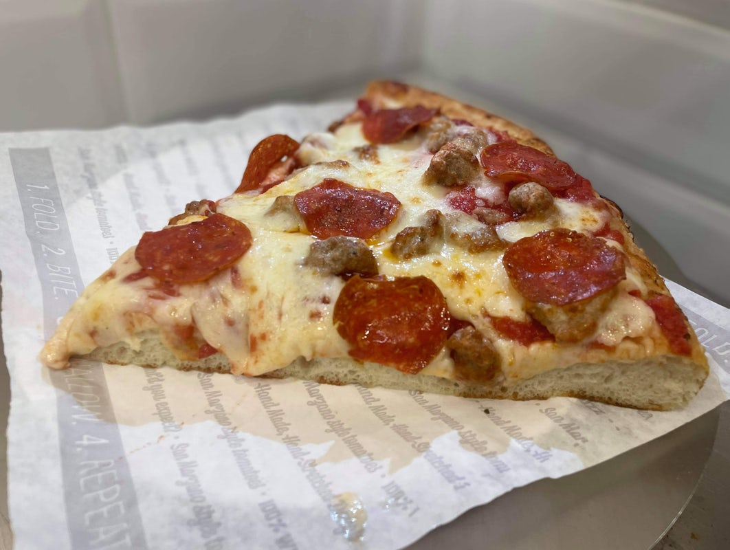 Order Pan Sausage and Pepperoni Slice food online from Sbarro store, Chicago on bringmethat.com