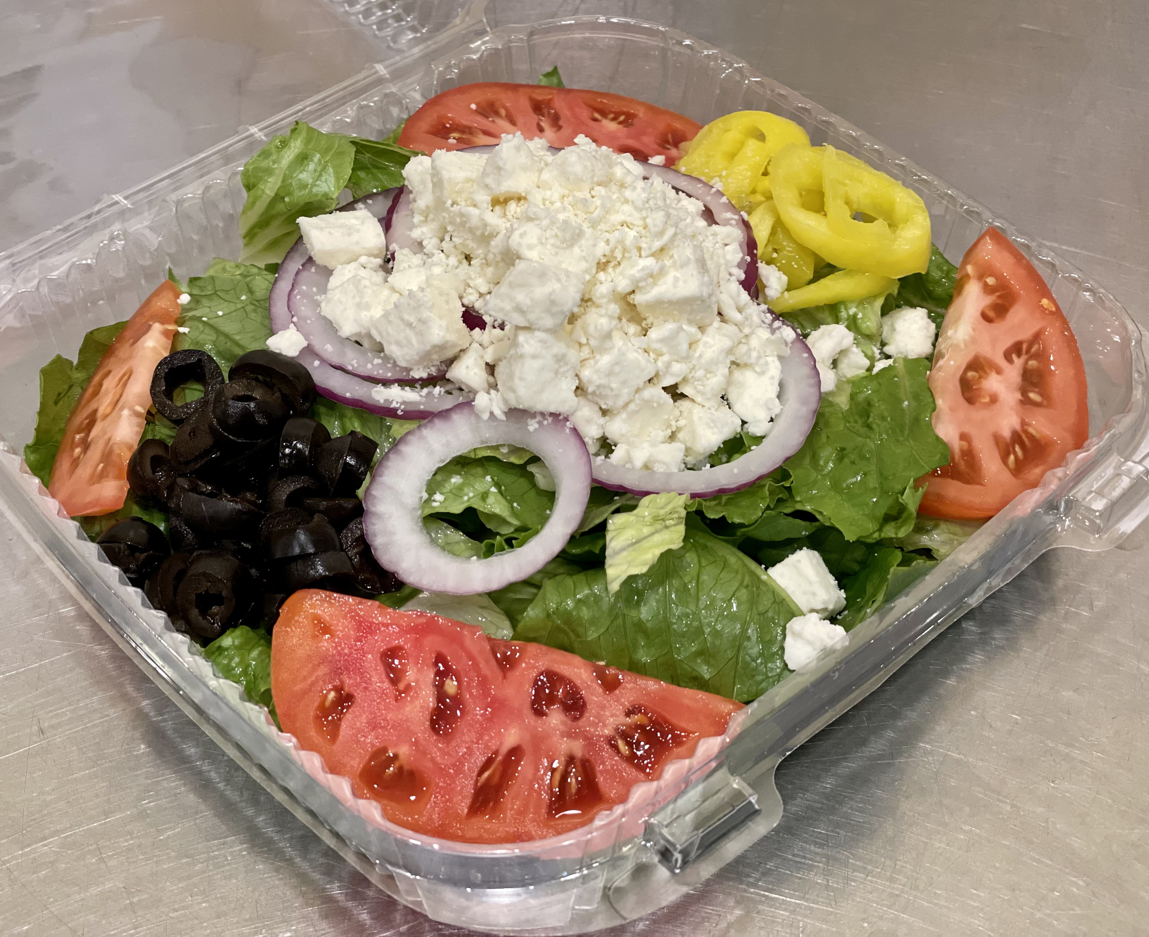 Order Large Greek Salad food online from Susy Soup & Deli store, Cleveland on bringmethat.com
