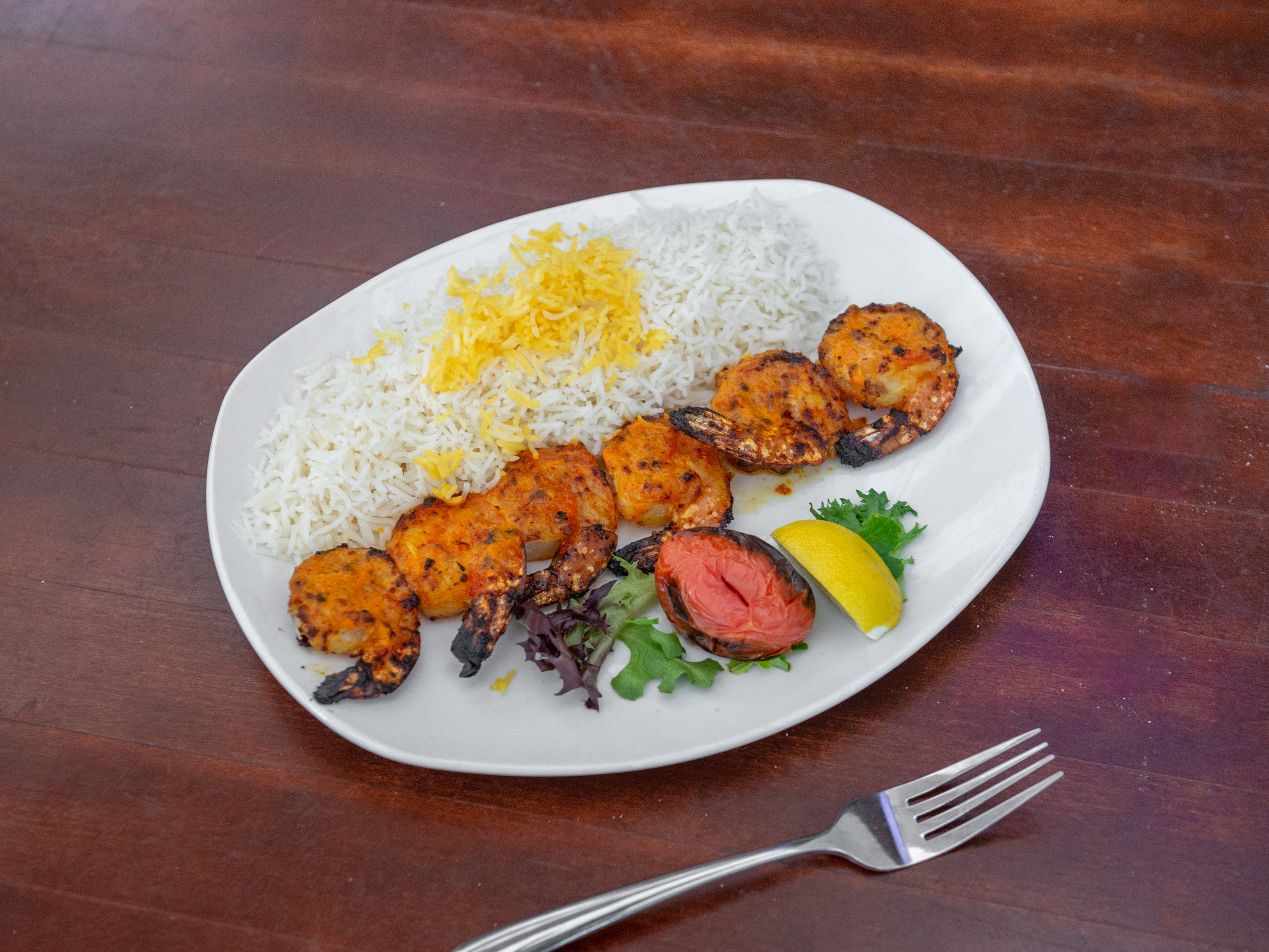 Order Shrimp Kabob Dinner food online from Sufis: A Taste Of Persia store, Atlanta on bringmethat.com
