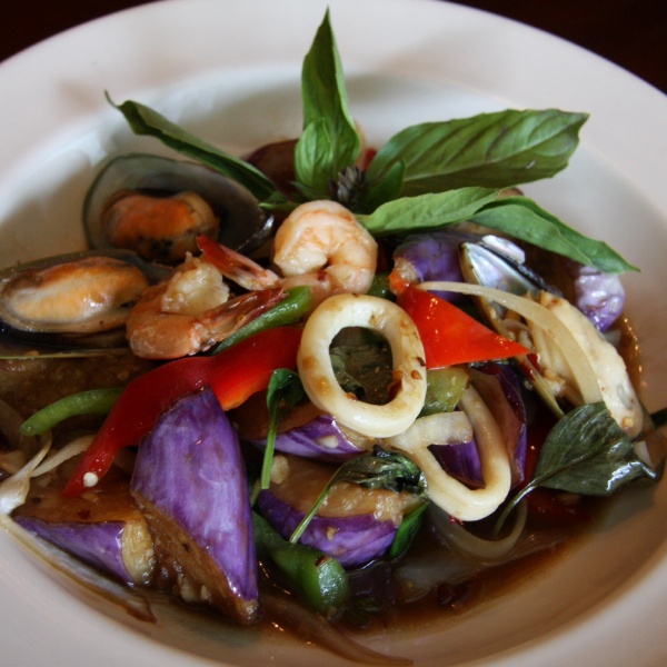 Order 86. Seafood Eggplant food online from Basil Thai Cuisine store, Huntington Beach on bringmethat.com