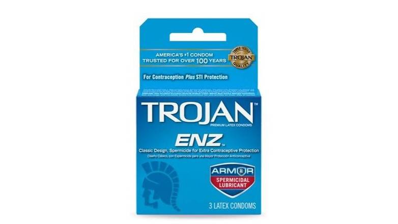 Order Trojan Enz Condoms Spermicidal Lubricant Latex 3 Count food online from Trumbull Mobil store, Trumbull on bringmethat.com