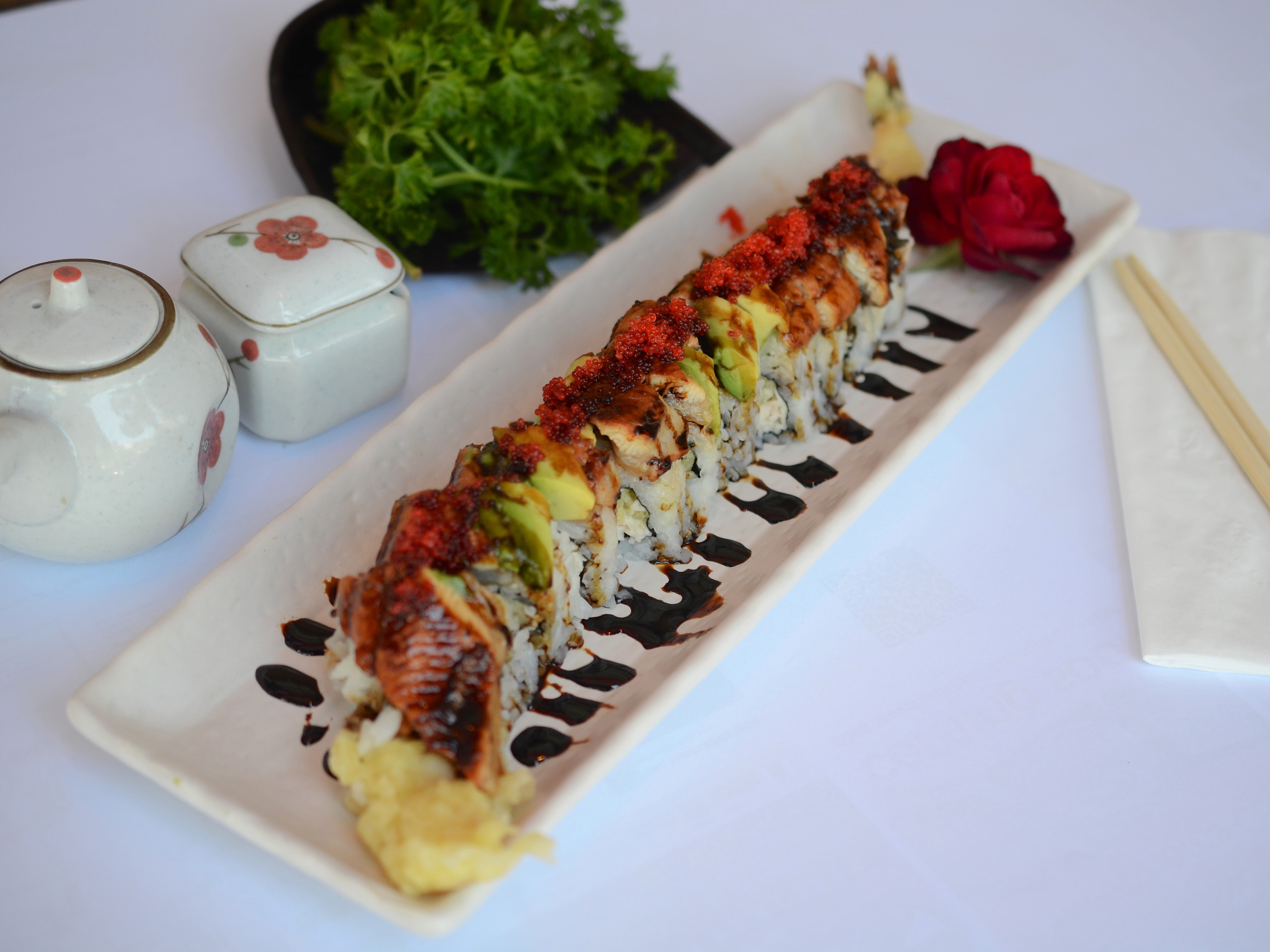 Order Dragon Roll food online from Seven Seas Sushi store, San Jose on bringmethat.com