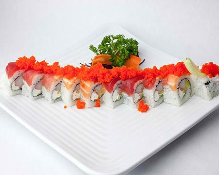 Order Rainbow Roll food online from Kumori Sushi & Teppanyaki store, San Antonio on bringmethat.com