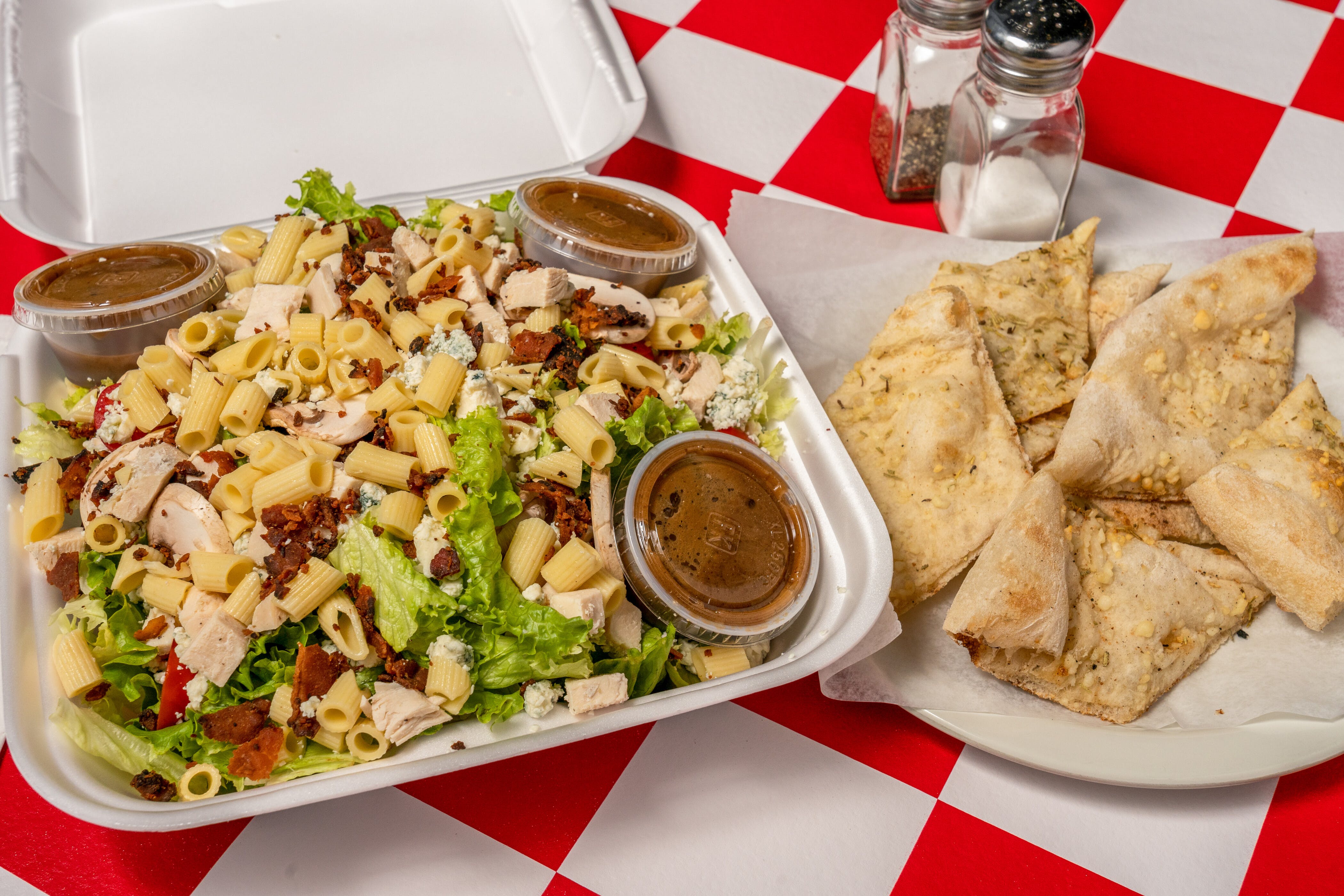 Order Chopped Pasta & Chicken Salad - Small food online from Pizza Works store, Old Saybrook on bringmethat.com