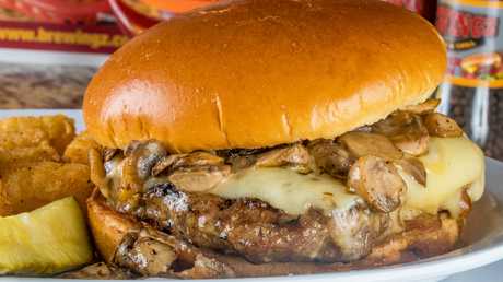 Order Mighty Mushroom Swiss Burger food online from BreWingZ Restaurant & Bar store, Houston on bringmethat.com