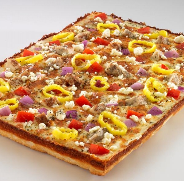 Order Chicken Mediterranean Square Deep Dish Pizza food online from Papa Romano's store, Troy on bringmethat.com