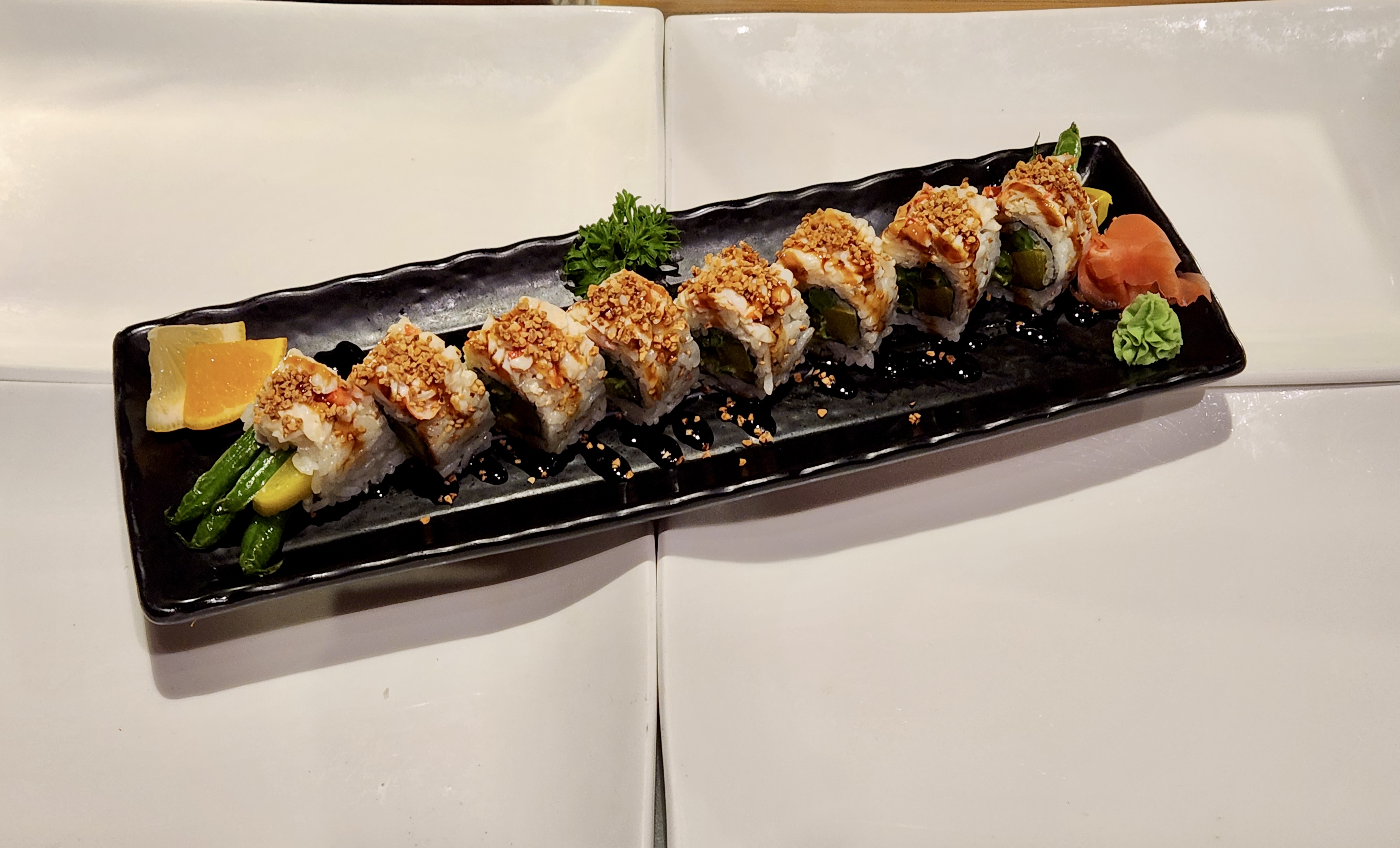 Order King Crab Party Roll food online from Tsui Sushi Bar store, Seattle on bringmethat.com