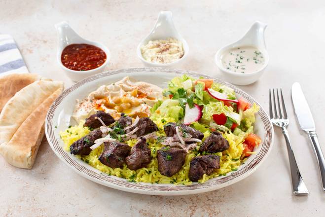 Order Beef Kabob Plate food online from Shawarma House store, Garden Grove on bringmethat.com