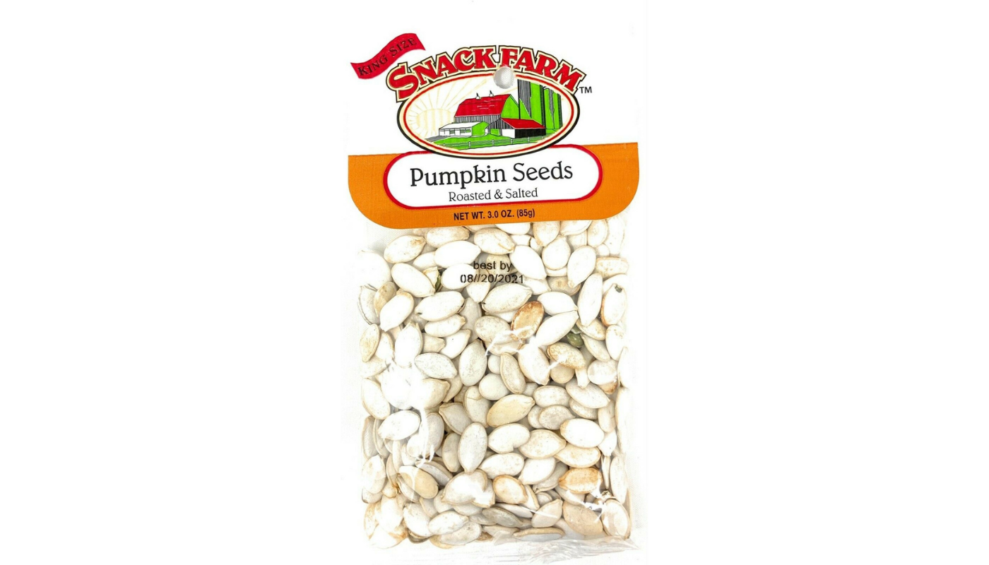Order Snack Farm Pumpkin Seeds Roasted & Salted 3oz Bag food online from JR Food Mart store, Camarillo on bringmethat.com