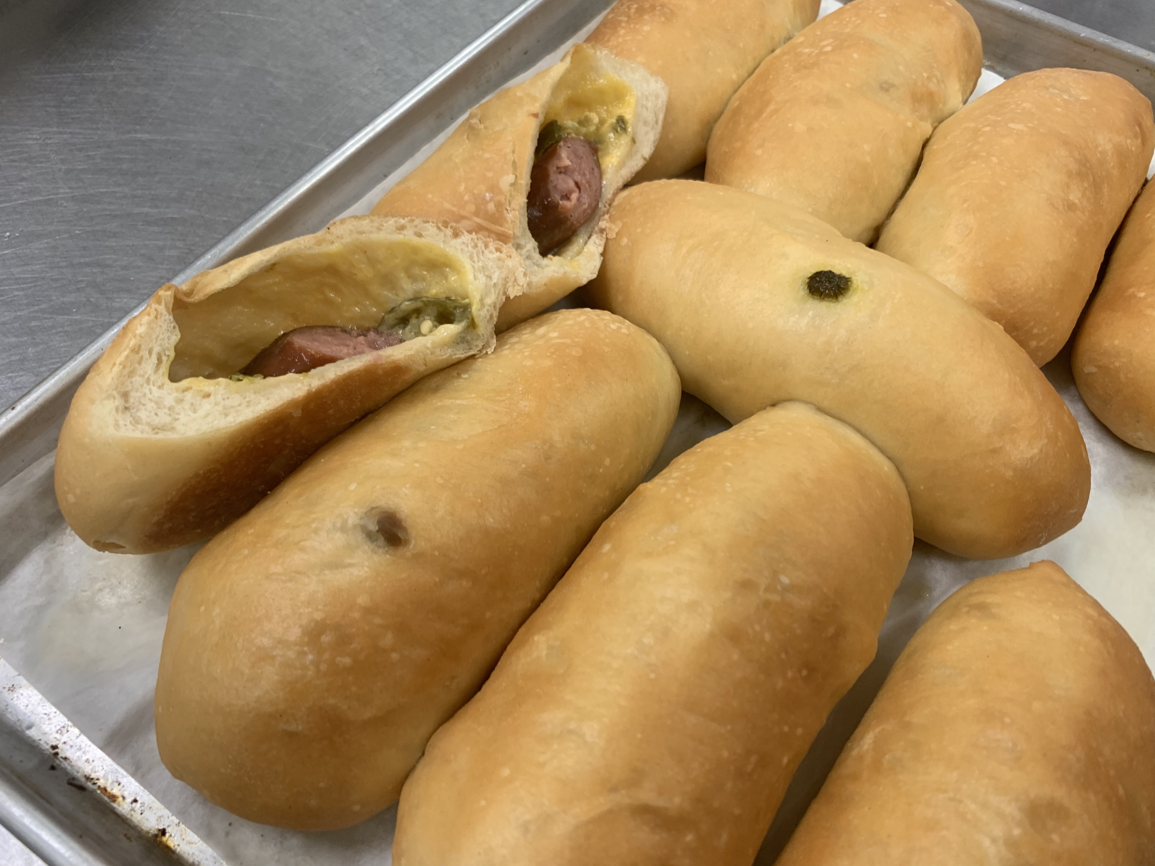 Order Big Earl Sausage with Cheese and Jalapenos Kolache food online from Shipley Do-Nuts store, Waco on bringmethat.com