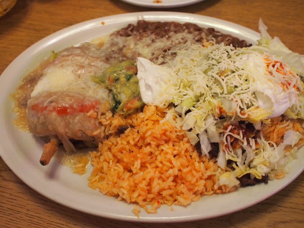 Order 4. Chile Relleno and Beef Tostada Dinner Combo food online from Araujos store, San Bruno on bringmethat.com