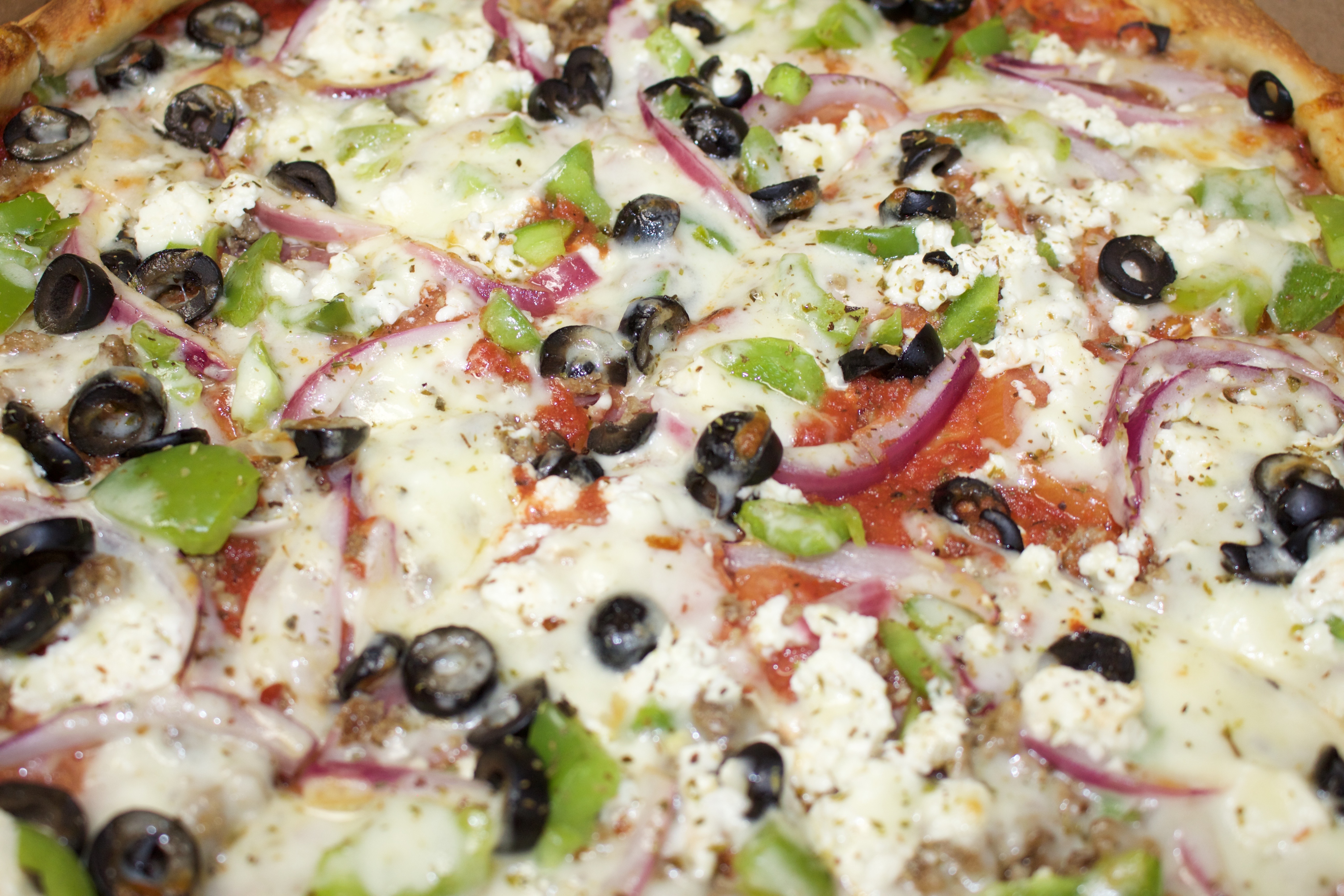 Order Vegetarian Mediterranean Pizza food online from Pizza Palace store, Cockeysville on bringmethat.com