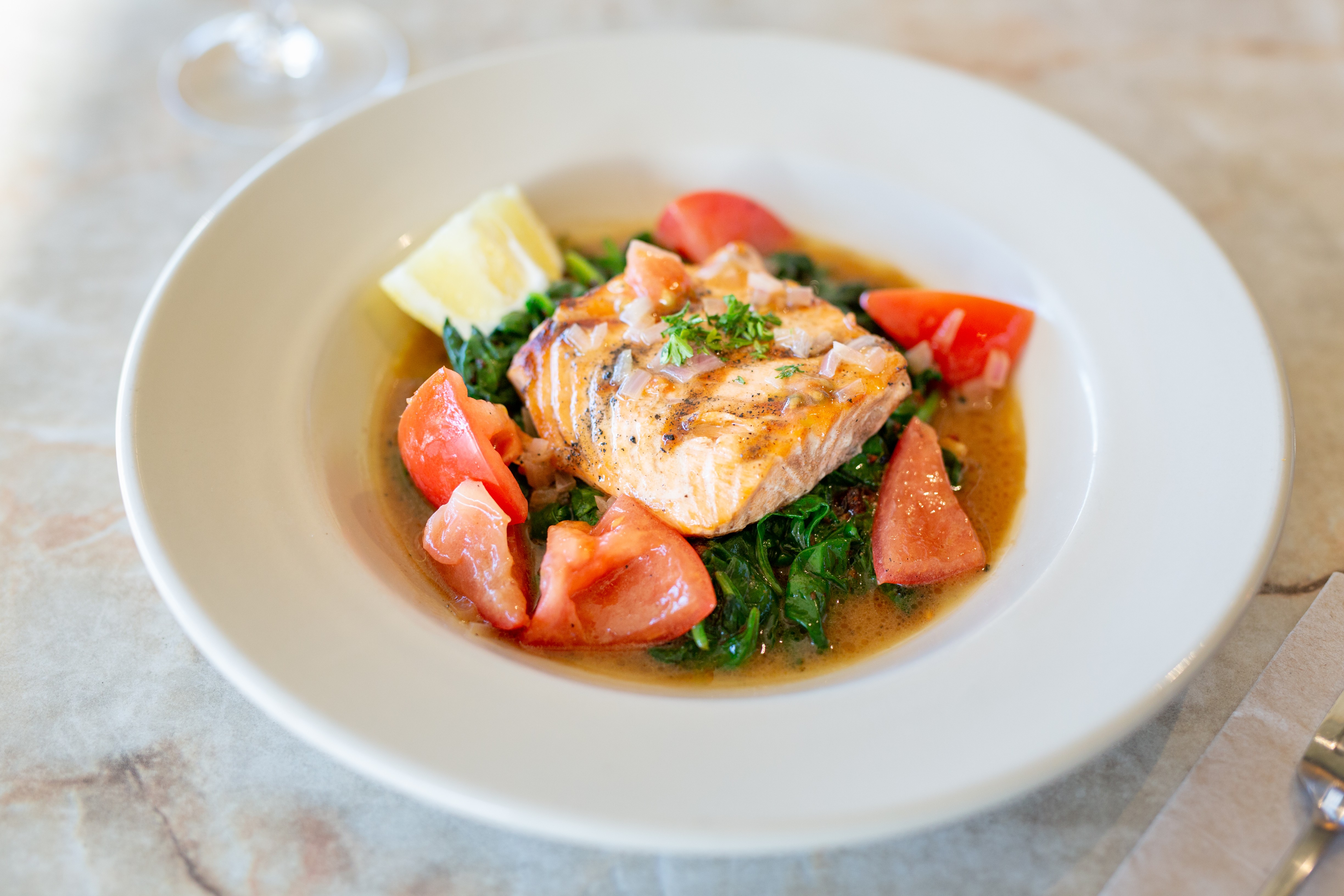 Order Grilled Salmon food online from Red Boy Pizza store, Novato on bringmethat.com
