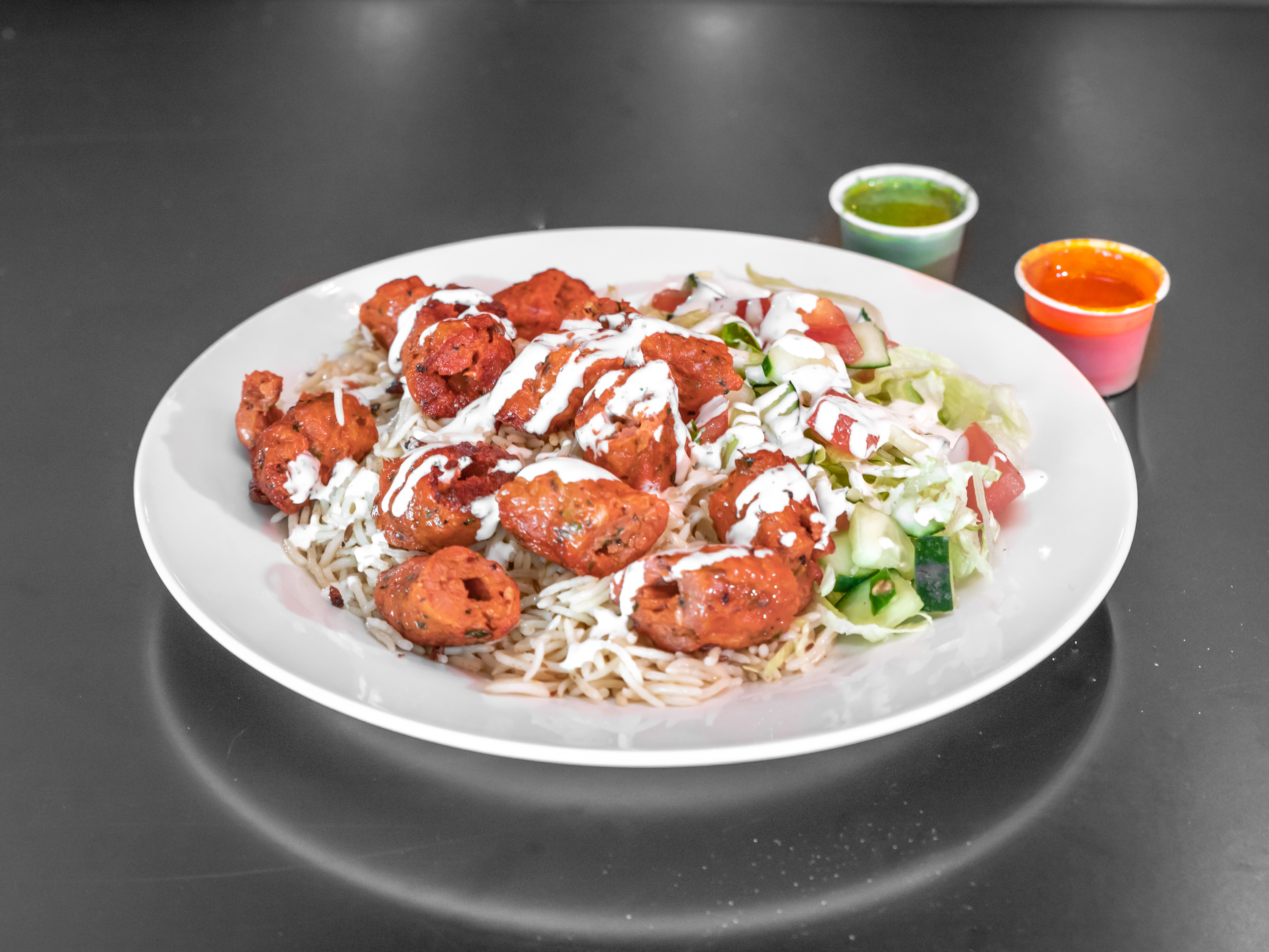 Order Kofta Kebab Over Rice Platter food online from Shah's Halal Food store, West Nyack on bringmethat.com