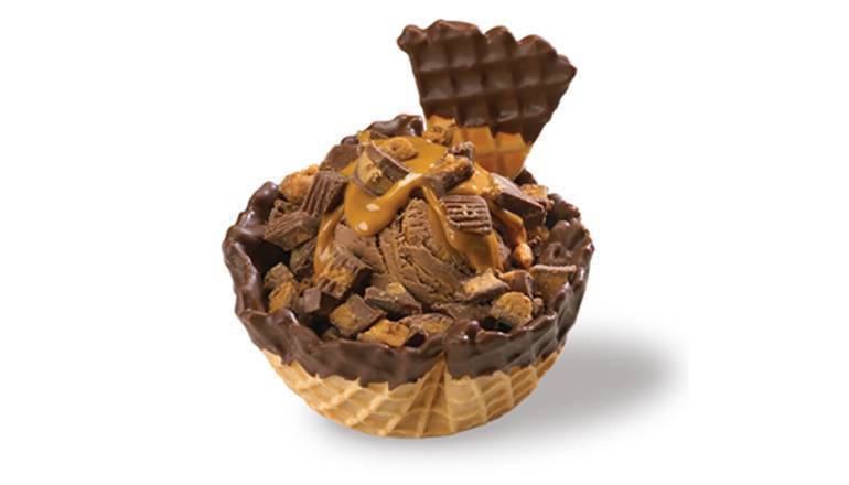 Order Peanut Butter Waffle Bowl Sundae food online from Oberweis Dairy store, St Peters on bringmethat.com