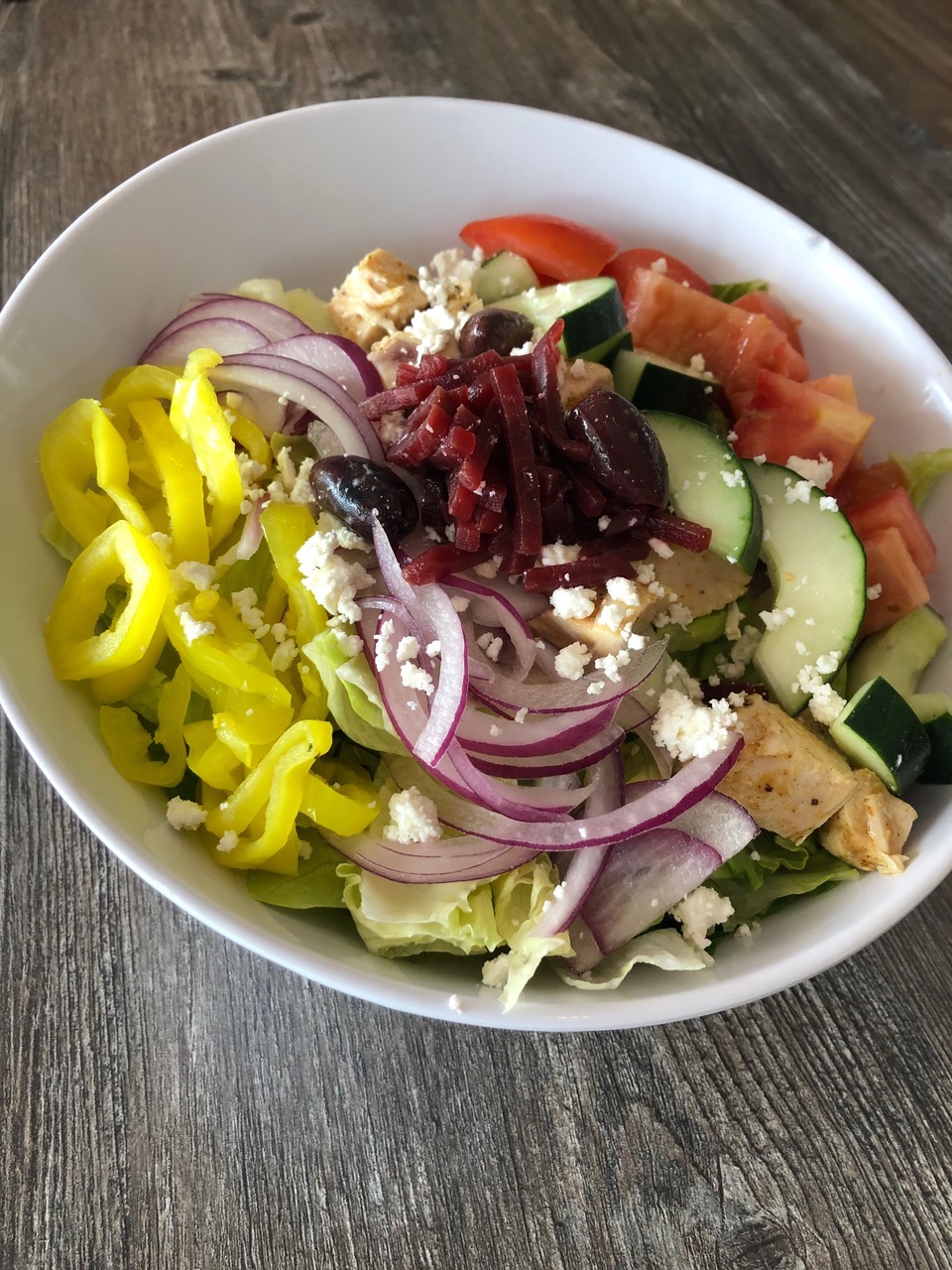 Order Greek Salad food online from Cafe Rose Express store, Costa Mesa on bringmethat.com