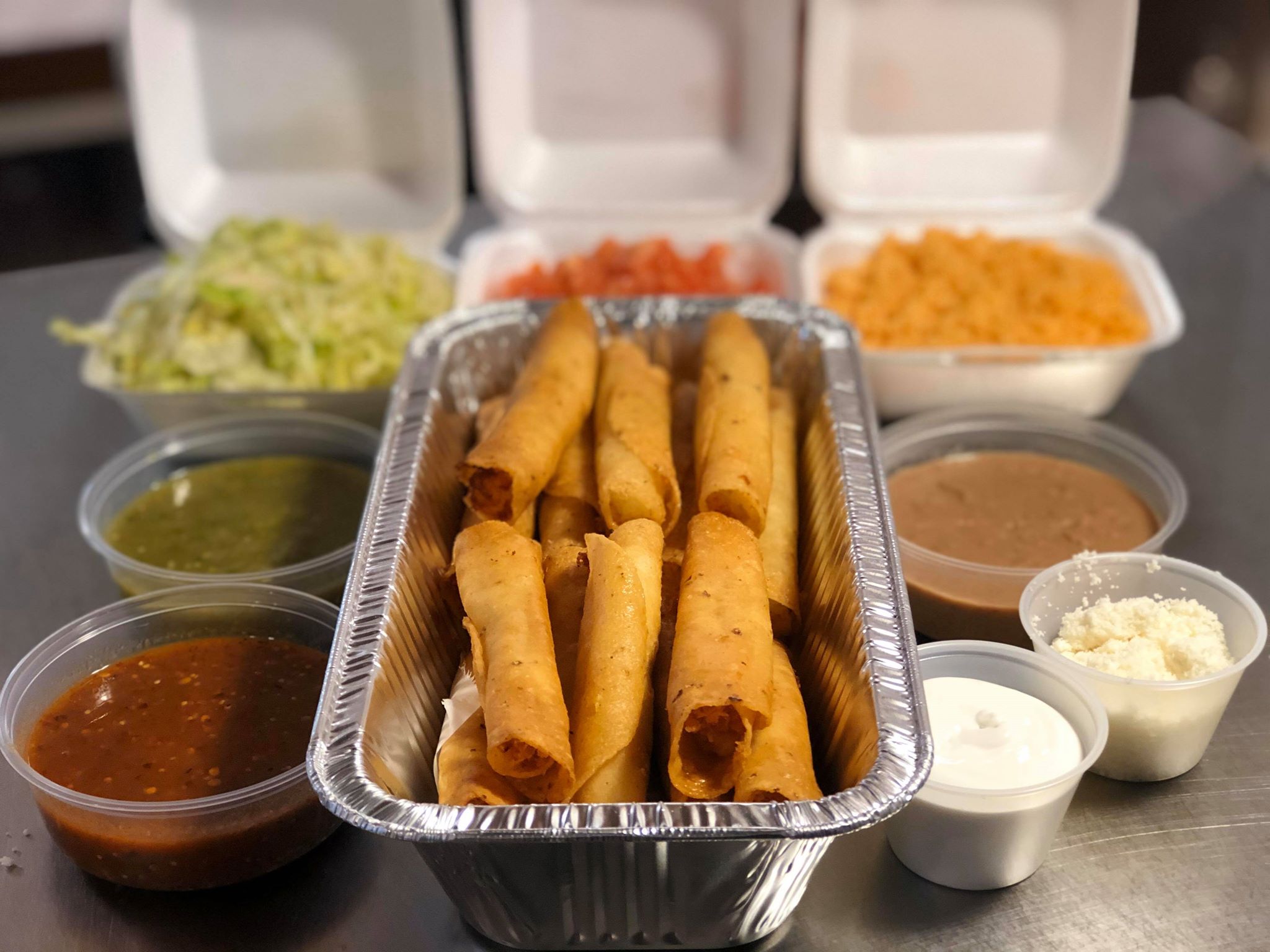 Order Family Meal Small with Flautas de Pollo food online from Sunshine Mexican Cafe store, Joliet on bringmethat.com
