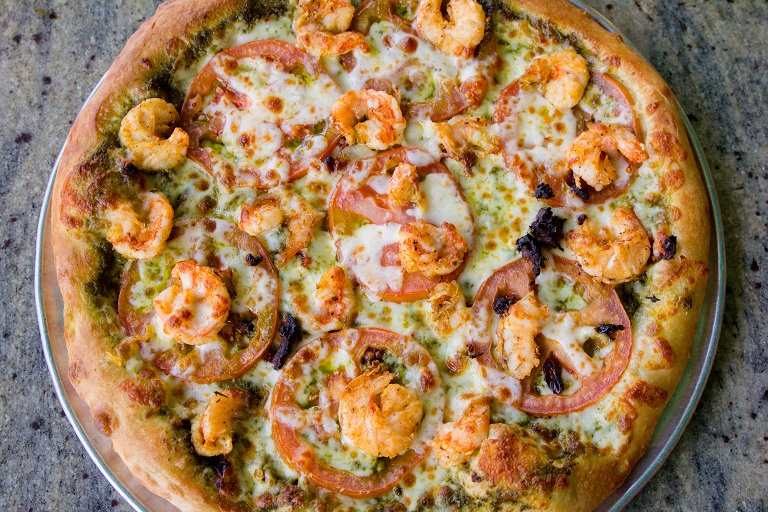 Order Shrimp Pesto Seafood Pizza food online from Leucadia Pizzeria store, Encinitas on bringmethat.com