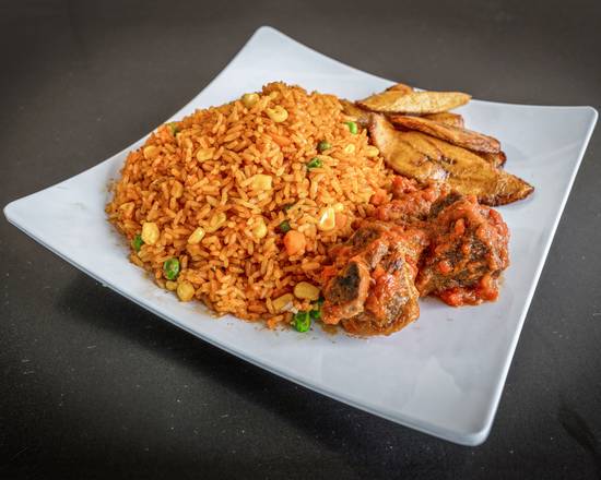 Order Jollof Rice food online from Trices Cafe and Lounge store, Leon Valley on bringmethat.com