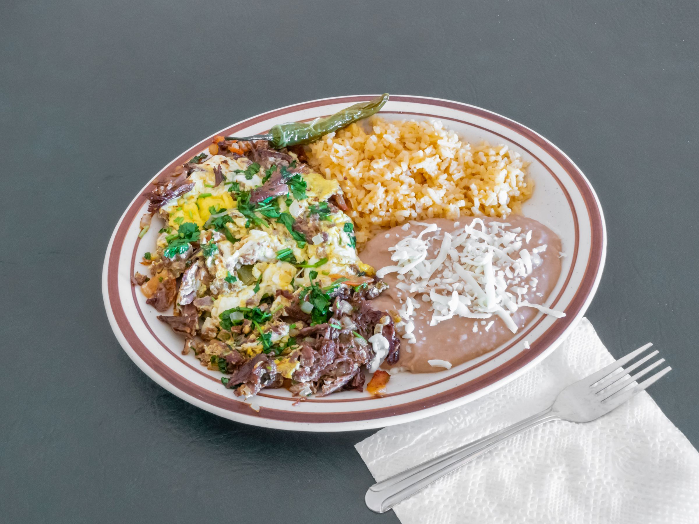 Order Machaca con Huevo food online from Los Charros Mexican Restaurant store, Lodi on bringmethat.com