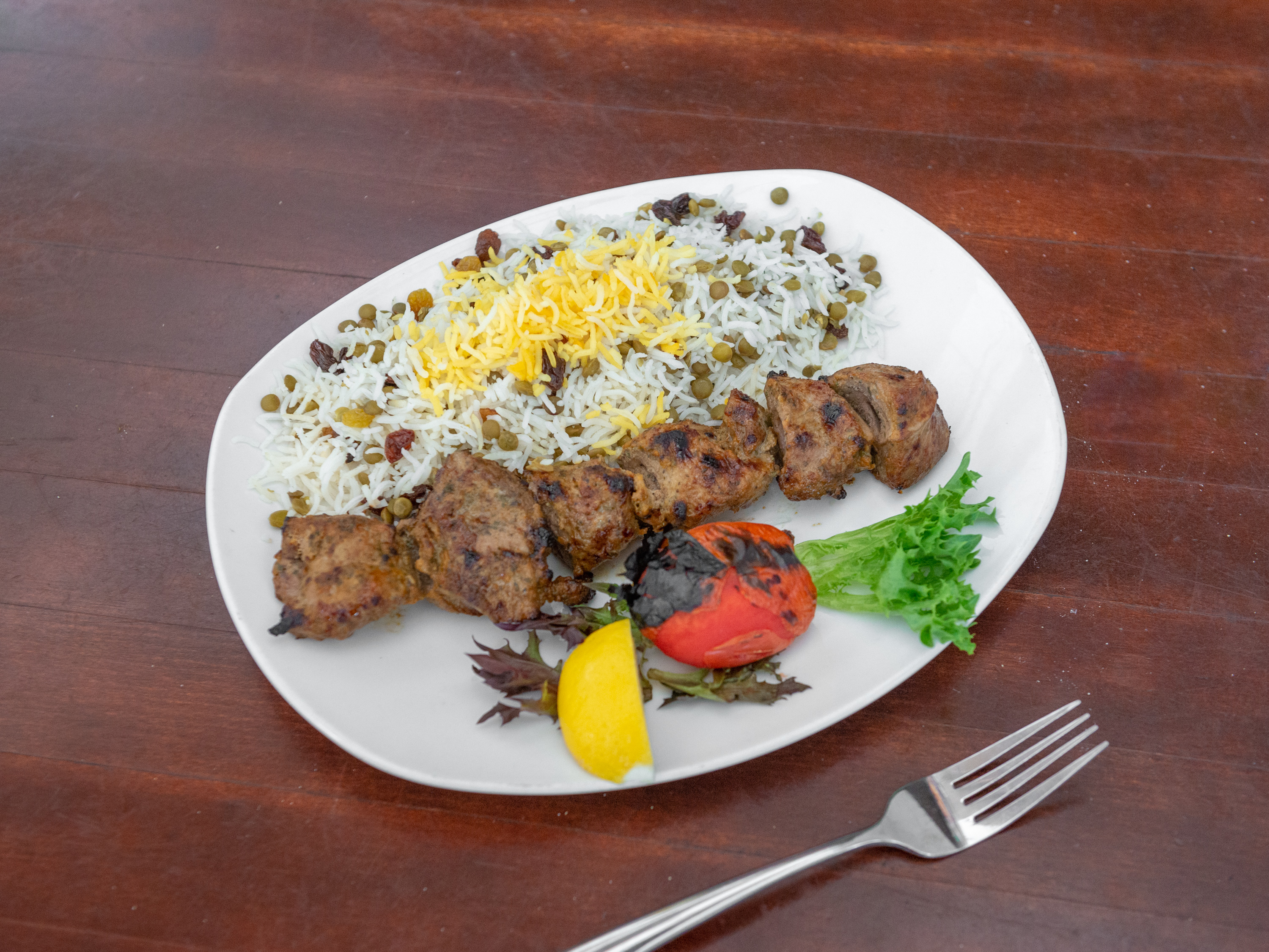 Order Lamb Kabob Dinner food online from Sufis: A Taste Of Persia store, Atlanta on bringmethat.com