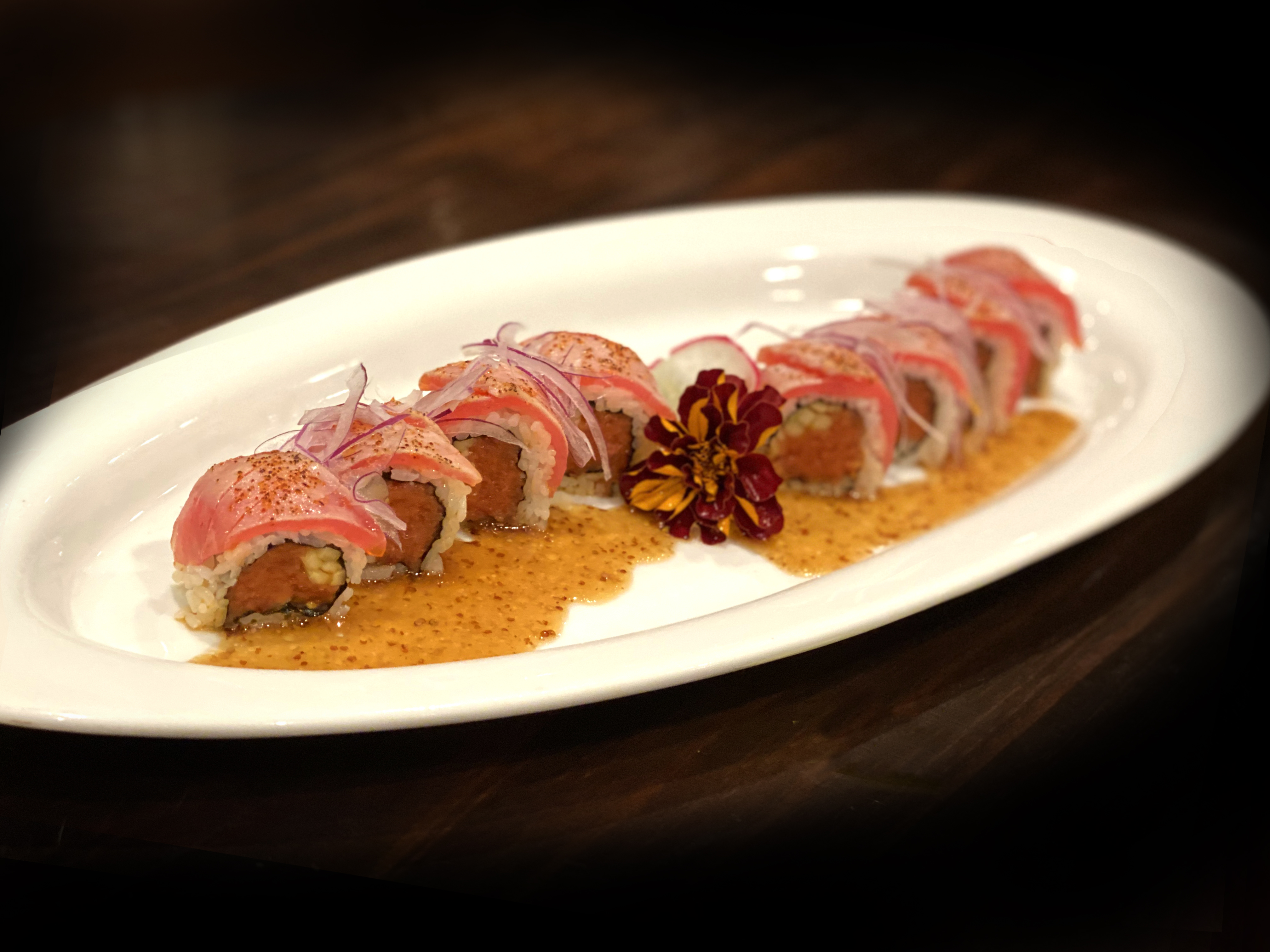 Order F5. Cajun seared Tuna Roll food online from Hikari Sushi And Ramen store, Corona on bringmethat.com