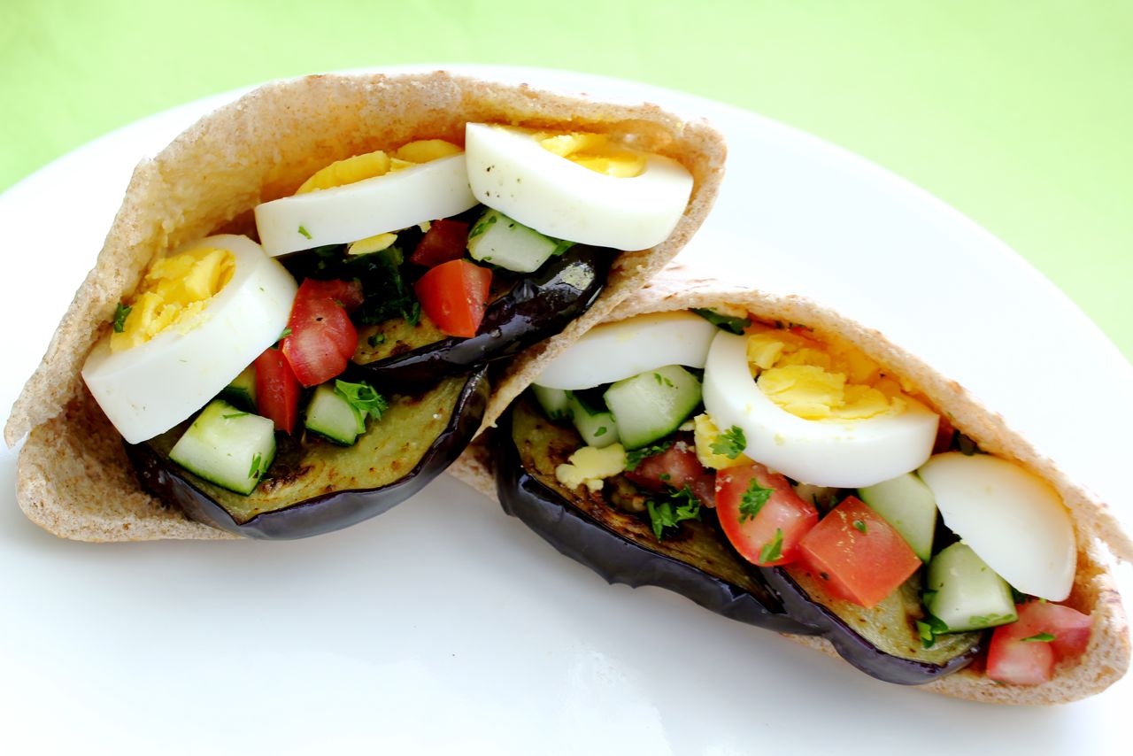 Order Sabich Sandwich food online from The Green Chicpea store, Newark on bringmethat.com