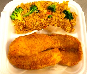 Order 2pc tilapia with fried rice food online from Moons Wings & Seafood store, Macon on bringmethat.com