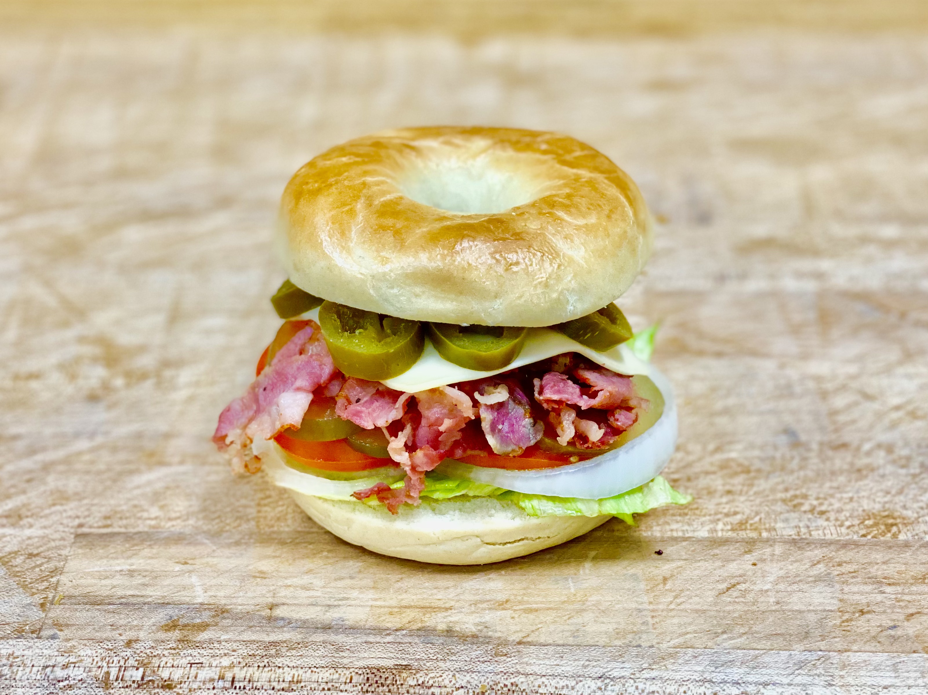 Order L-14 Pastrami & Cheese Bagel food online from K-Inn Donuts store, Paramount on bringmethat.com