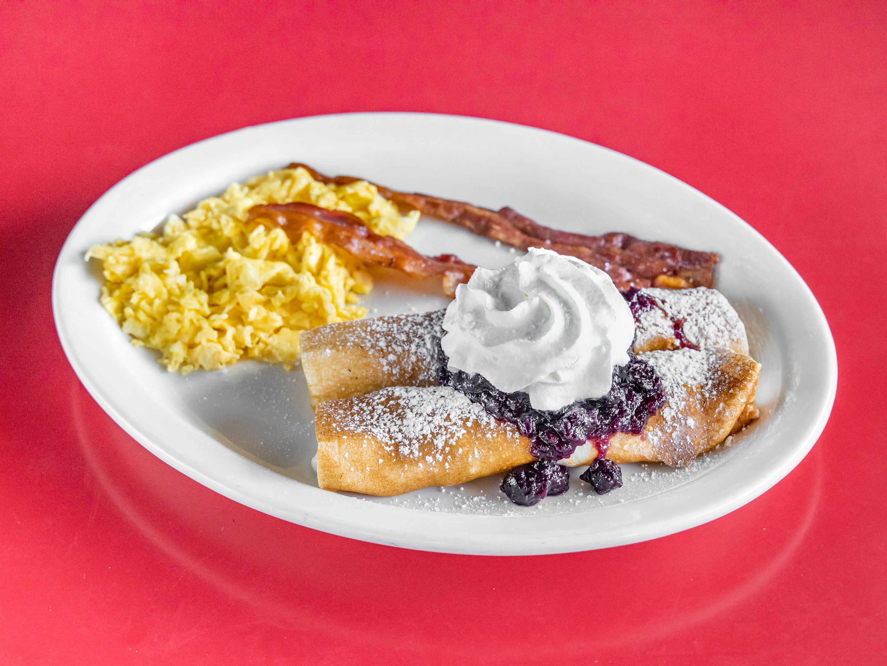 Order Blueberry Cheese Blintz Combo food online from Millies Restaurant store, Los Angeles on bringmethat.com
