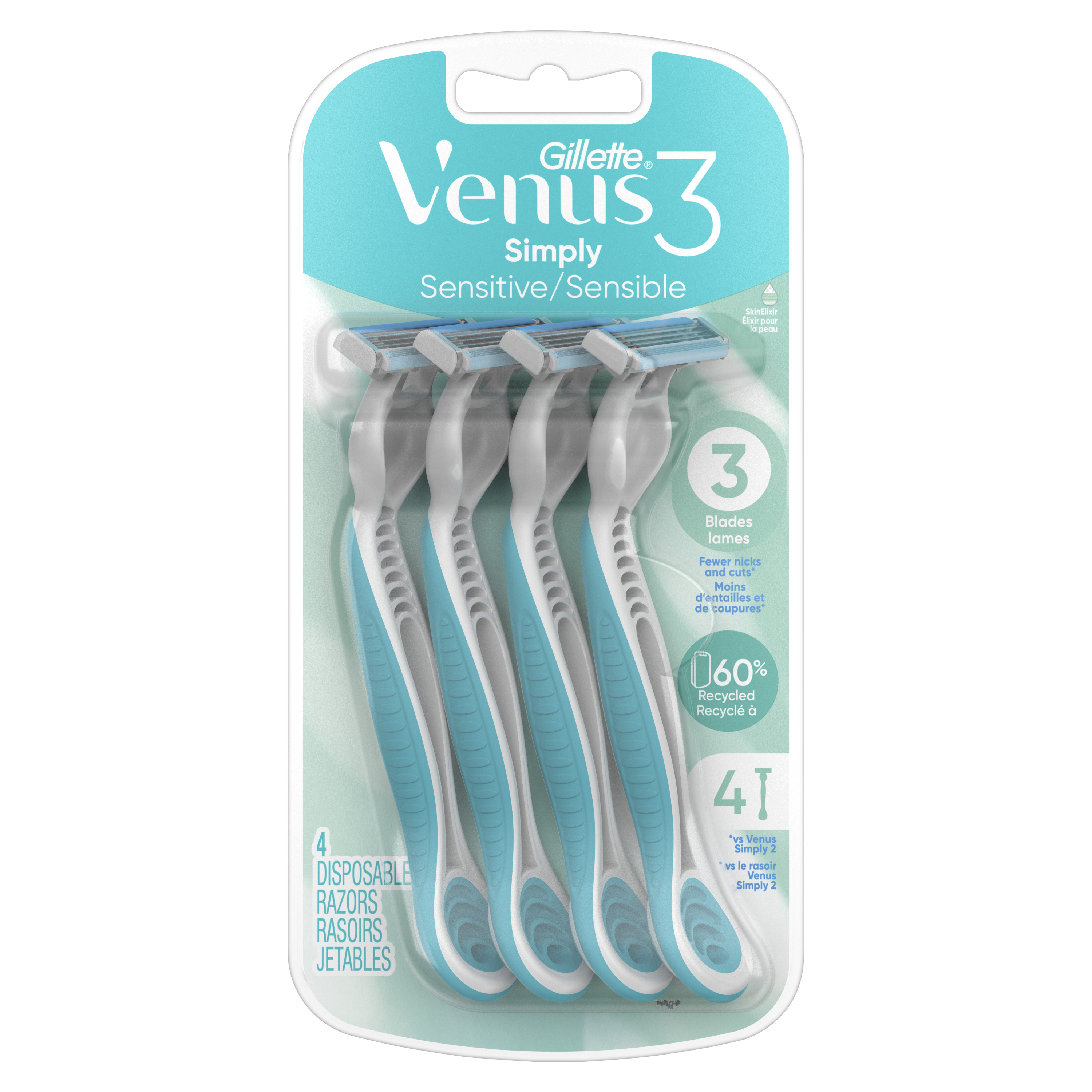 Order Gillette Venus Simply 3 Sensitive Disposable Razors - 4 ct food online from Bartell store, Edmonds on bringmethat.com