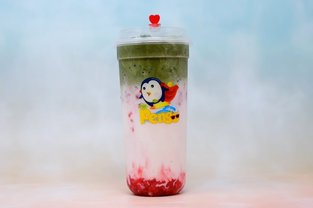Order Raspberry Matcha Latte food online from Pengo Drink Station store, Lake Forest on bringmethat.com