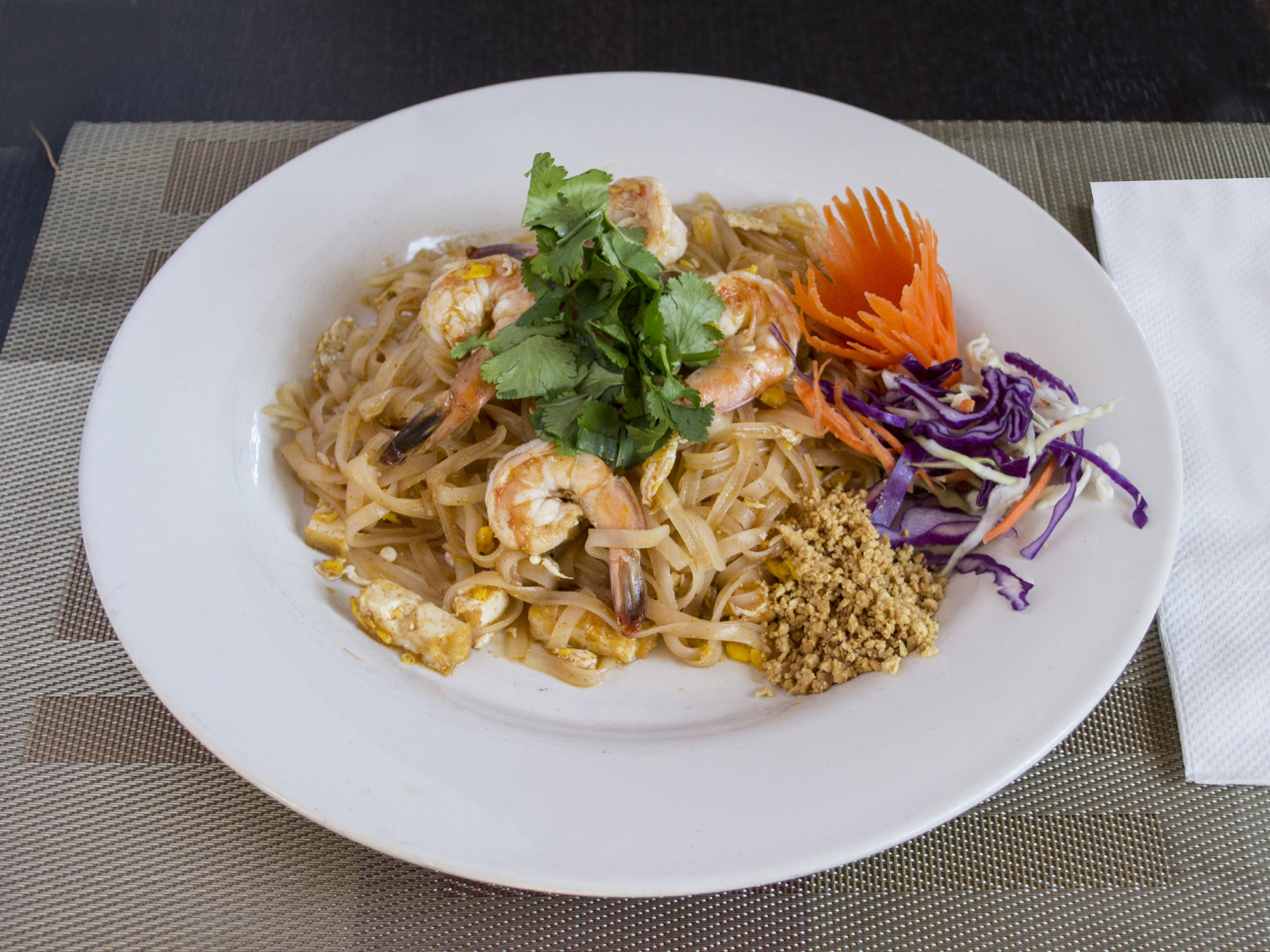 Order 24. Pad Thai Noodles food online from Aroma Thai Restaurant store, Imperial Beach on bringmethat.com