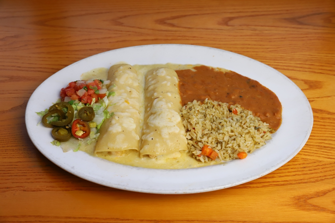 Order Enchiladas Chicken food online from Roja Mexican Grill store, Omaha on bringmethat.com